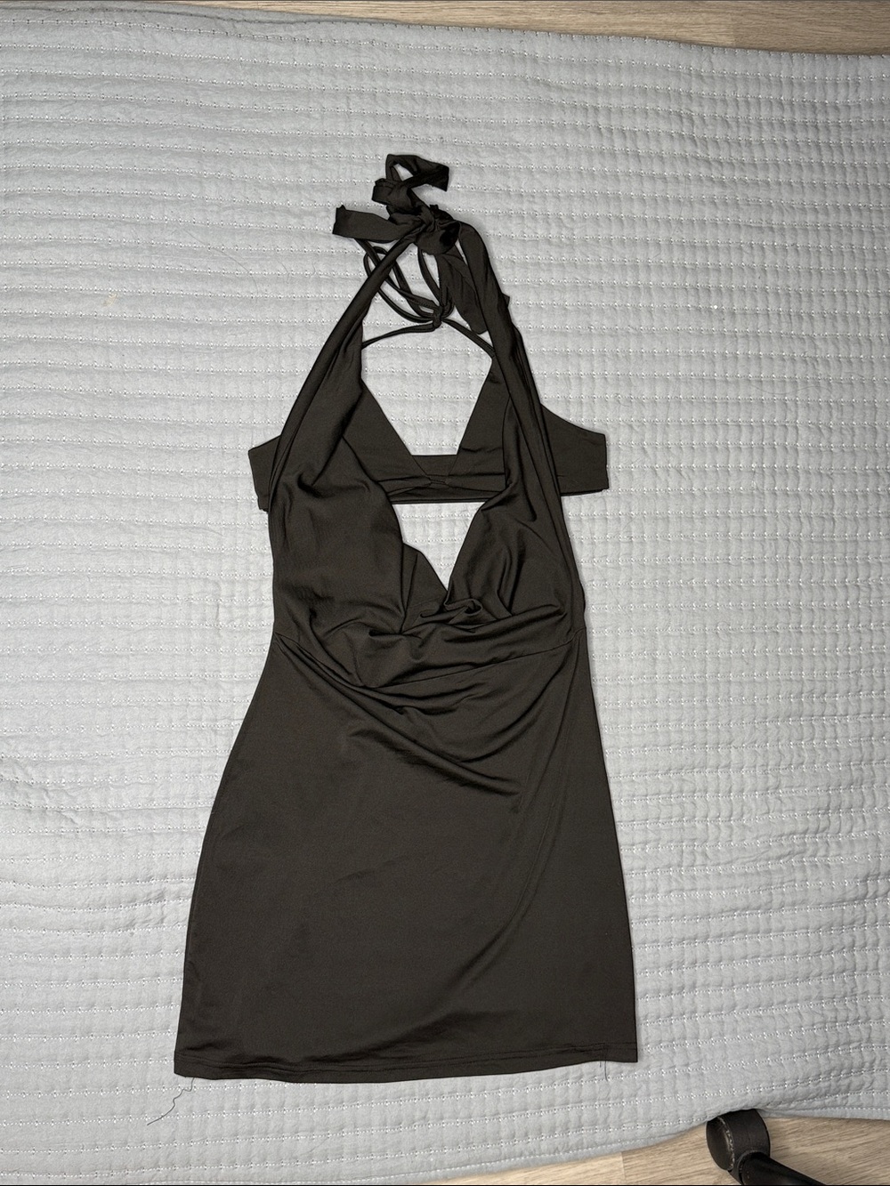 Ruched Halter Mini Dress in Brown